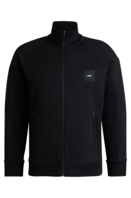 Sweat en coton m&eacute;lang&eacute; &agrave; encolure zipp&eacute;e et monogramme Double&nbsp;B, Bleu fonc&eacute;