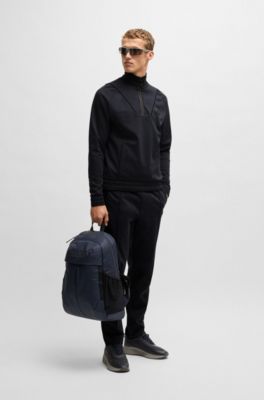 Sweat en coton m&eacute;lang&eacute; &agrave; encolure zipp&eacute;e et monogramme Double&nbsp;B, Bleu fonc&eacute;