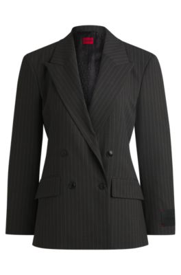 Regular-fit blazer in pinstripe stretch material, Dark Grey