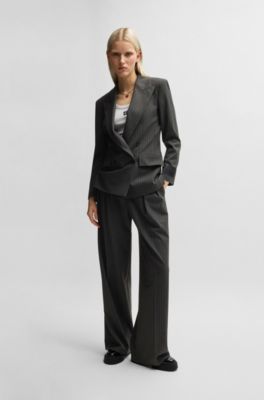 Regular-fit blazer in pinstripe stretch material, Dark Grey