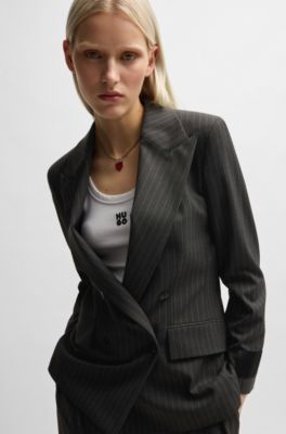 Regular-fit blazer in pinstripe stretch material, Dark Grey