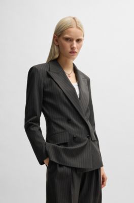 Regular-fit blazer in pinstripe stretch material, Dark Grey