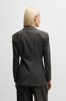Regular-fit blazer in pinstripe stretch material, Dark Grey