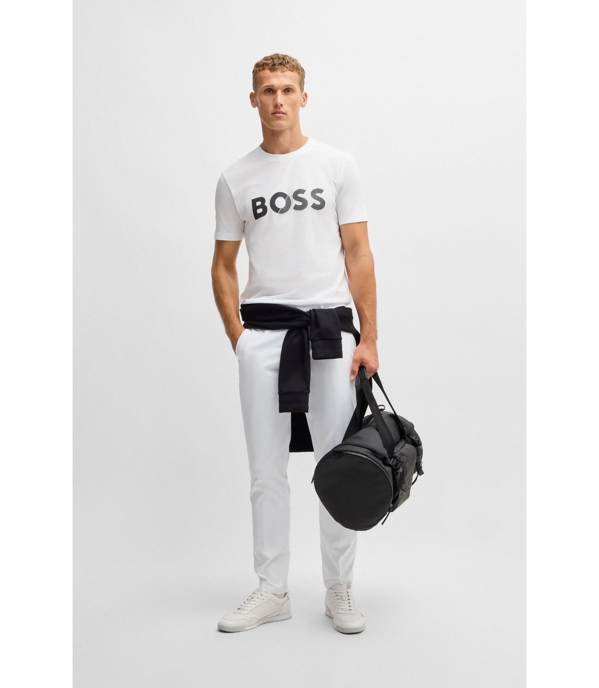 BOSS Men's Organic Cotton Polo Shirt - Garment Dyed Jersey Tee With Layered Logo & Sun-Bleached Effect (Size Large)