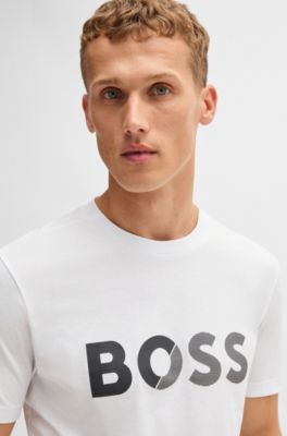 Cotton-jersey T-shirt with large logo, White