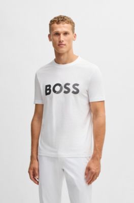 Cotton-jersey T-shirt with large logo, White