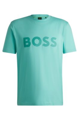 Cotton-jersey T-shirt with large logo, Turquoise