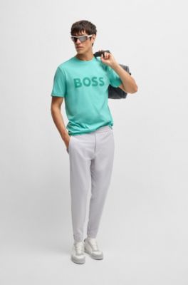 Cotton-jersey T-shirt with large logo, Turquoise