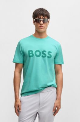 Cotton-jersey T-shirt with large logo, Turquoise