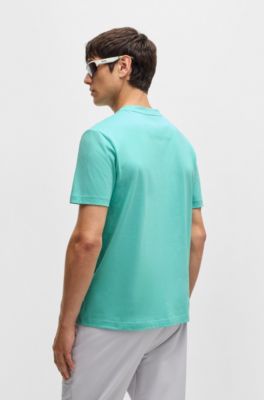 Cotton-jersey T-shirt with large logo, Turquoise