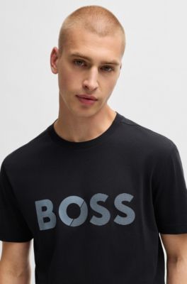 Cotton-jersey T-shirt with large logo, Dark Blue