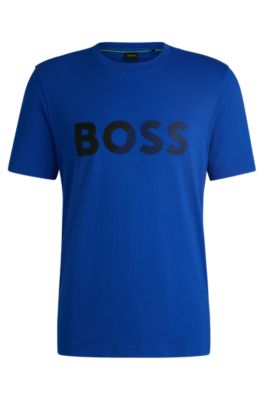 Cotton-jersey T-shirt with large logo, Blue
