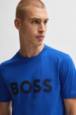 Cotton-jersey T-shirt with large logo, Blue