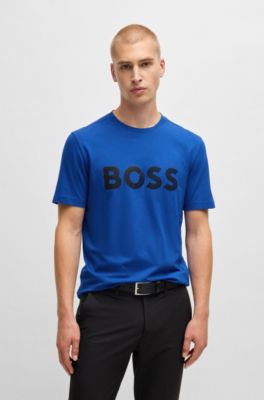 Cotton-jersey T-shirt with large logo, Blue