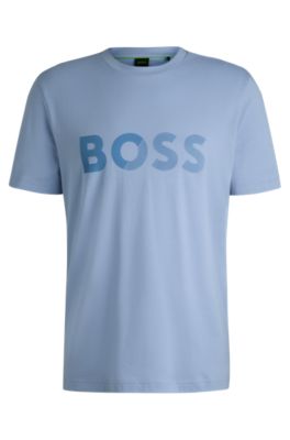 Cotton-jersey T-shirt with large logo, Light Blue