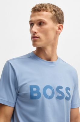 Cotton-jersey T-shirt with large logo, Light Blue