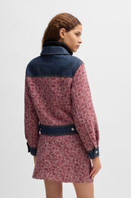 Multicolored-tweed jacket with denim trims, Patterned