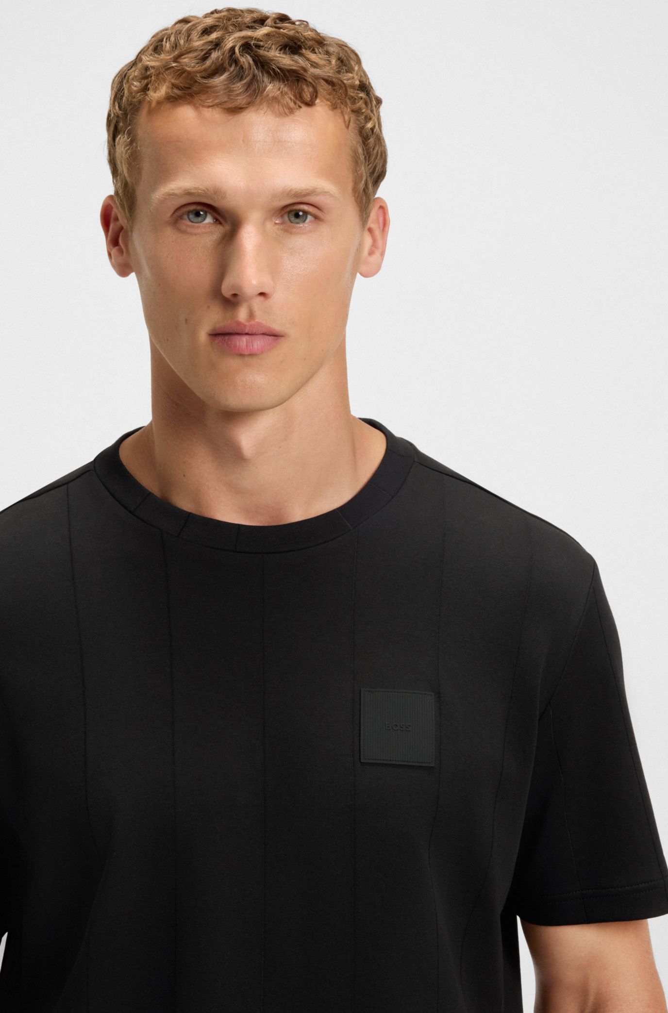 送料込★Hugo Boss★Dropneedle Tシャツ BOSS - T-shirt with drop-needle stitching - Black