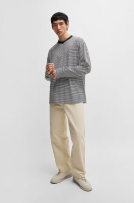 Baggy-fit trousers in cotton canvas, Beige