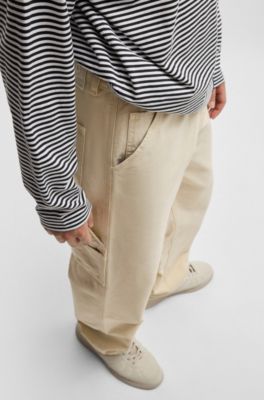 Baggy-fit trousers in cotton canvas, Beige