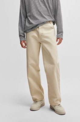 Baggy-fit trousers in cotton canvas, Beige