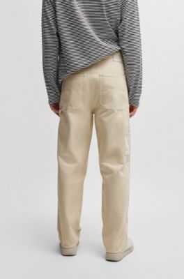 Baggy-fit trousers in cotton canvas, Beige