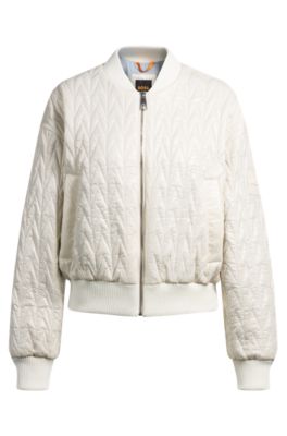 Water-repellent bomber jacket with patterned quilting, White