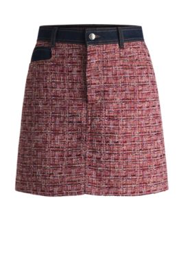 Falda evas&eacute; de tweed multicolor con ribetes de denim, Fantas&iacute;a