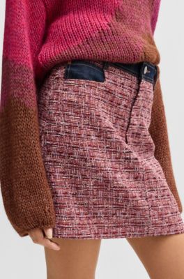 Falda evas&eacute; de tweed multicolor con ribetes de denim, Fantas&iacute;a