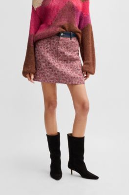 Falda evas&eacute; de tweed multicolor con ribetes de denim, Fantas&iacute;a