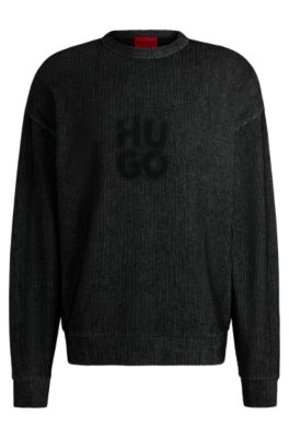 Sudadera de algod&oacute;n en canal&eacute; con estampado de logo apilado ahumado, Negro