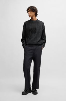 Sudadera de algod&oacute;n en canal&eacute; con estampado de logo apilado ahumado, Negro