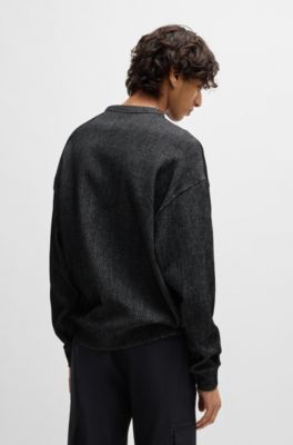 Sudadera de algod&oacute;n en canal&eacute; con estampado de logo apilado ahumado, Negro