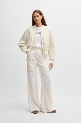 Pantalon large avec ceinture et poches, Blanc