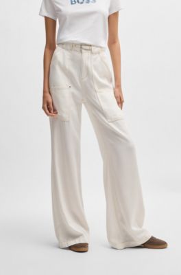 Pantalon large avec ceinture et poches, Blanc