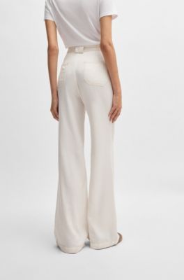 Pantalon large avec ceinture et poches, Blanc