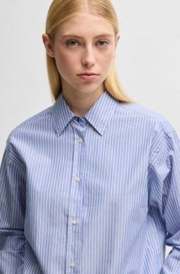 Relaxed-fit blouse in striped poplin, Dark Blue