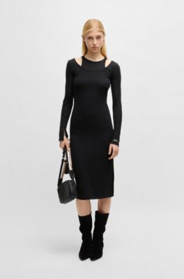Vestido dos en uno con efecto de doble capa, Negro