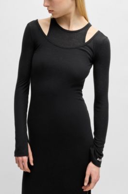 Vestido dos en uno con efecto de doble capa, Negro