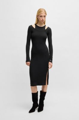 Two-in-one dress with layered effect, Black