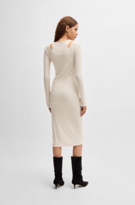 Two-in-one dress with layered effect, White
