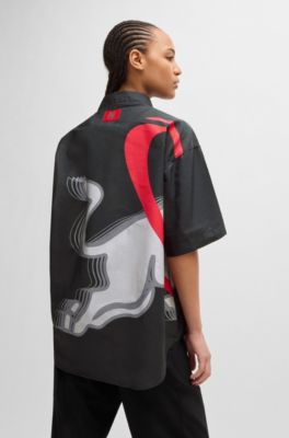 Camisa holgada HUGO x RB con estampado de toro de la marca, Negro