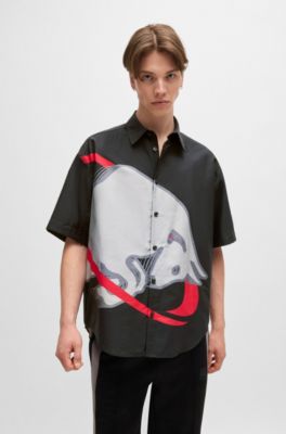 Camisa holgada HUGO x RB con estampado de toro de la marca, Negro