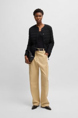 Water-repellent padded jacket with drawcord waist, Black