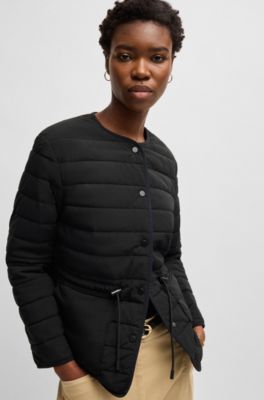 Water-repellent padded jacket with drawcord waist, Black
