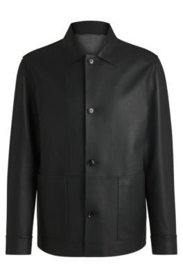 Regular-fit jacket in Nappa leather with button front, Black