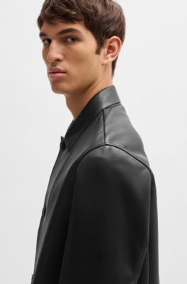 BOSS - Regular-fit jacket in Nappa leather with button front - Black