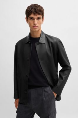 Regular-fit jacket in Nappa leather with button front, Black