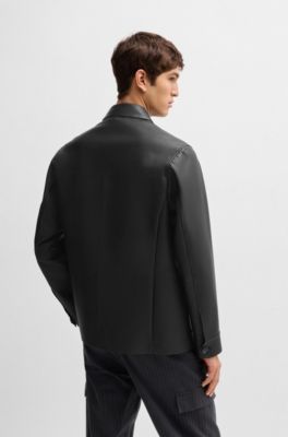 Regular-fit jacket in Nappa leather with button front, Black