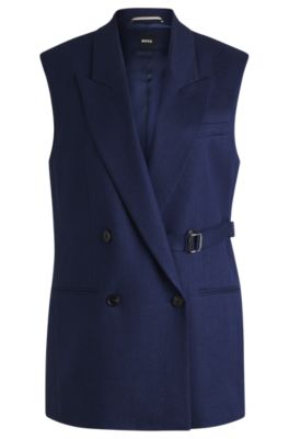 Hugo Boss Linen-blend Waistcoat With Adjustable Buckled Strap In Light Blue
